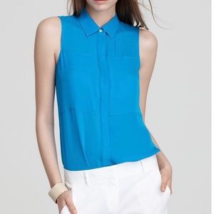 NEW Theory Duria Sleeveless Silk Blue Blouse